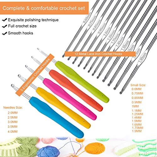 Mdoker 95pcs Knitting Needles Kit&Crochet Hooks Set 36 Straight Bamboo Knitting Needle 12 Small Size Lace Crochet Hook 5 Ergonomic Crochet Needles Mdoker