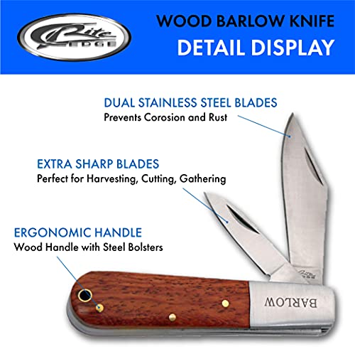 SZCO Supplies Rite Edge : 4” Wood Handle Dual Blade Barlow Knife, Brown (210601) SZCO Supplies
