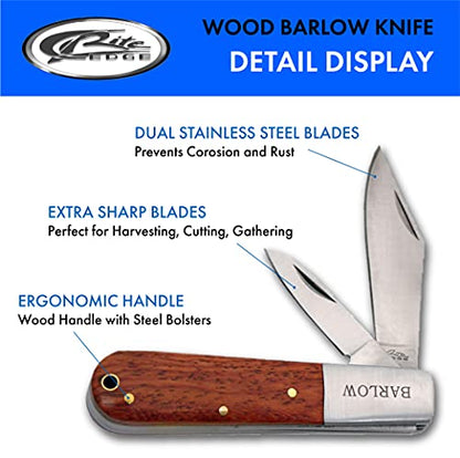 SZCO Supplies Rite Edge : 4” Wood Handle Dual Blade Barlow Knife, Brown (210601) - WoodArtSupply