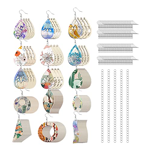 392Pcs Unfinished Wooden Earring Making Kit, Blank Wooden Irregular Hollow Teardrop Tapered Cutout Pendants Wood Charms Decor Jump Ring Earring Hooks - WoodArtSupply