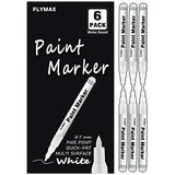 FLYMAX White Paint Pen, 6 Pack 0.7mm Acrylic White Permanent Marker White Paint Pens for Wood Rock Plastic Leather Glass Stone Metal Canvas Ceramic FLYMAX
