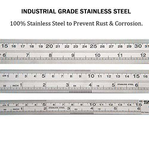 ZZTX Metal Ruler Stainless Steel Ruler Straight Edge Measuring Tool 6 Inch +12 Inch + 16 Inch 6 Pack Set - WoodArtSupply