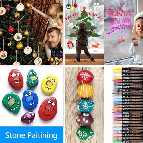 AROIC 24 Pack Acrylic Paint Pens for Rock Painting Fine Point Paint Markers Acrylic Paint Markers for Wood,Metal,Plastic,Glass,Canvas, Ceramic,Craft
