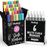 Chalkola Fun Colors Bundle - 30 Markers 6mm + 6 White Variety Chalkola