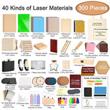 Csyidio 300 PCS Laser Engraving Material, 40 Kinds of Laser Engraver Accessories with Instructions, Laser Engraving Supplies Including Acrylic, Csyidio