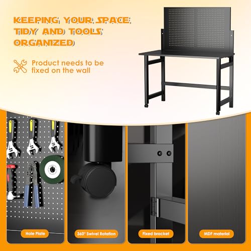 NICOMOW Heavy-Duty Wall-Mounted Workbench,Work Bench Table for Foldable,Work Benches for Garage,Utility Room,Warehouse;Folding Workbench of MDF NICOMOW