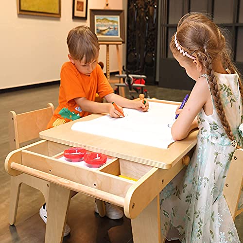 MEEDEN Kids Table and Chair Set, Kids Art Table with 2 Stools, Storage Bag & Paper Roll, Kids Desk & Chair Set, Craft Table and Chairs for Toddlers, MEEDEN