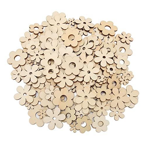 Unfinished Wood, 300 Pieces Unfinished Wood Crafts, Plum Unfinished Wooden Cutouts, Wooden Paint Crafts, Handcraft Grinding Flowers Chip for DIY HERCHR