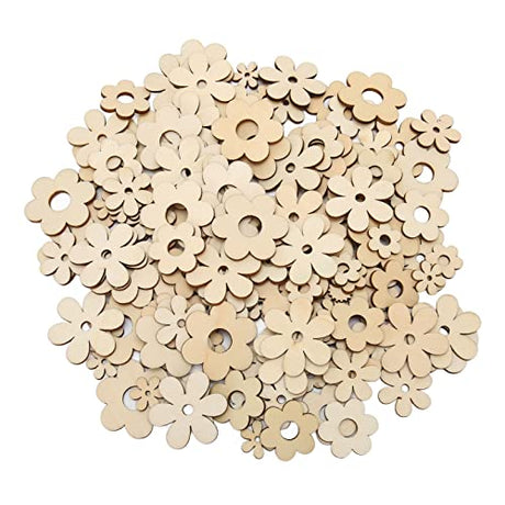 Unfinished Wood, 300 Pieces Unfinished Wood Crafts, Plum Unfinished Wooden Cutouts, Wooden Paint Crafts, Handcraft Grinding Flowers Chip for DIY HERCHR
