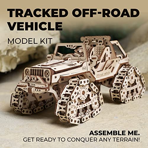 UGEARS Tracked Off-Road Vehicle - 4WD Model Vehicle Kits to Build - DIY 3D Car Model Puzzle with Spring Motor, 2 Driving Modes, Openable Hood with