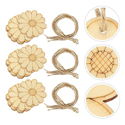 SEWACC Unfinished Wood Crafts 50 Sets Wooden Flower Cutouts Unfinished Flower Shapes Blank Wood Ornaments Flower Embellishments with Hemp Ropes for - WoodArtSupply