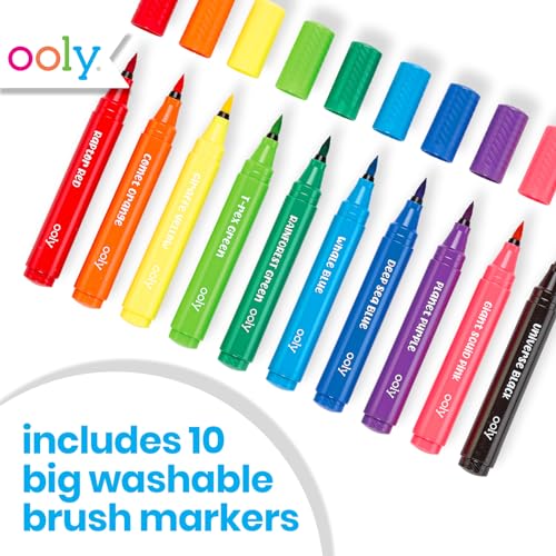 Ooly Thick Washable Markers with Jumbo Grip, Washable Toddler Markers, Big Bright Brush Tip Markers for Toddlers, Kids Markers Washable with Jumbo Ooly