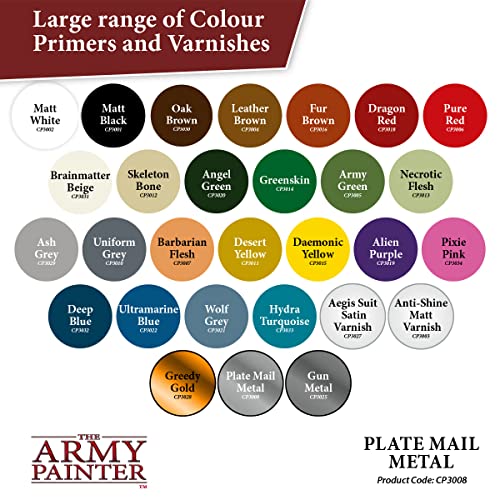 The Army Painter Color Primer Spray Paint, Plate Mail Metal, 400ml, 13.5oz - Acrylic Spray Undercoat for Miniature Painting - Spray Primer for The Army Painter