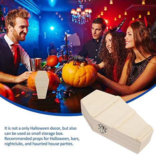 VOSAREA Halloween Coffin Box, Hexagonal Wooden Craft Boxes Unfinished Wooden Boxes Container for Candy Treats and Trinkets DIY Crafts VOSAREA