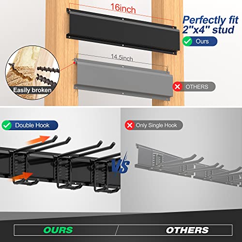 Sttoraboks Garage Tool Storage Rack, Heavy Duty Garage Storage Organizer Rack System Wall Mounted Tool with 6 double hooks, 2 rails, Garden Yard Sttoraboks