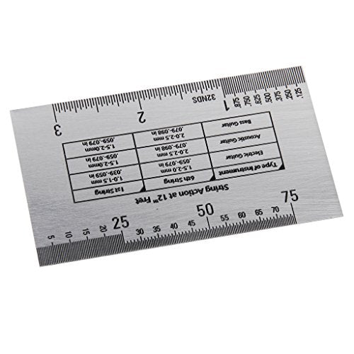 Alnicov Stainless Steel String Action Ruler Guitar Setup Gauge Luthier Measuring Tool with User Guide for Electric, Acoustic Bass Guitars Alnicov