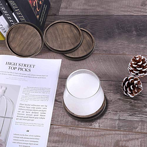 Wood Drink Coasters with Metal Holder, GOH DODD 4 Inch 6 Pieces Wooden Coasters Cup Coaster Set for Bar Kitchen Home Apartment, Walnut Wood