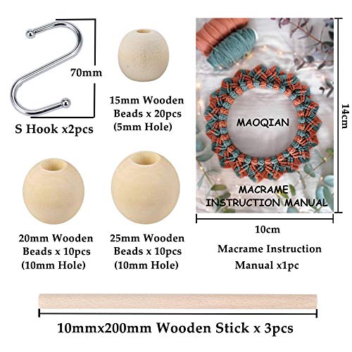 120pcs Macrame Kits for Beginners 3mm x 109yards Natural Cotton Macrame Cord with Wooden Beads & Rings,Wooden Sticks,Metal Rings Macrame Supplies MAOQIAN