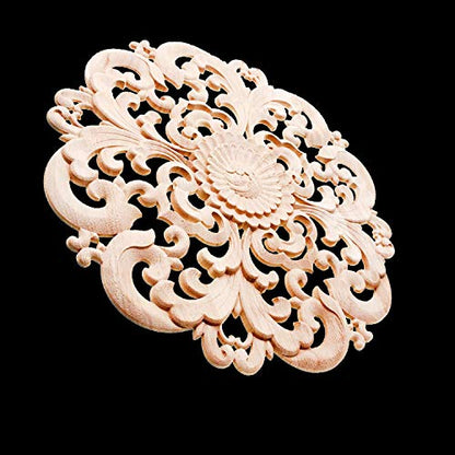 Beoot Wooden Carved Onlay Appliques Wood Carving Decal Unpainted Furniture Bed Door Cabinet Decor (15x15cm/5.91x5.91inch)