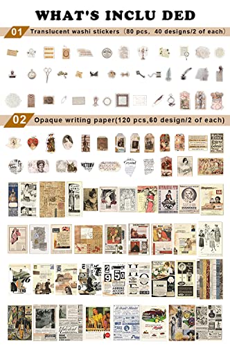 Draupnir 200 Pieces Vintage Scrapbooking Supplies Junk Journal Supplies Scrapbook Kit Vintage Scrapbooking Stickers Ephemera Decoupage Paper for - WoodArtSupply