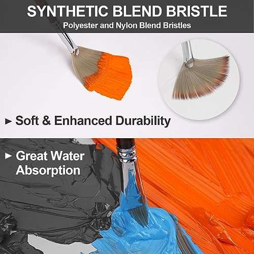 HAGERI 20 Pieces Paint Brushes, Expert Synthetic Nylon Bristles Paint Brush Kit with Palette Knife & Deluxe Leather Roll, Paint Brushes Set for Oil, HAGERI