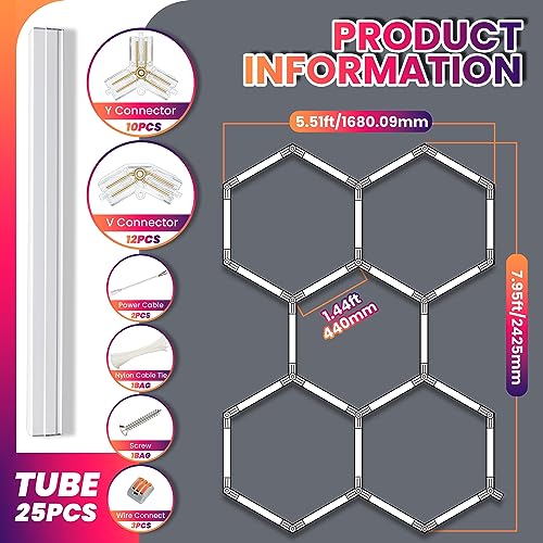 GOSLARLIT LED Garage Light Hexagon, 24 Pack Shop Detailing Lights, 144W 15950LM 6500K Daylight White, Linkable Plug-in Ceiling Light for Garage GOSLARLIT