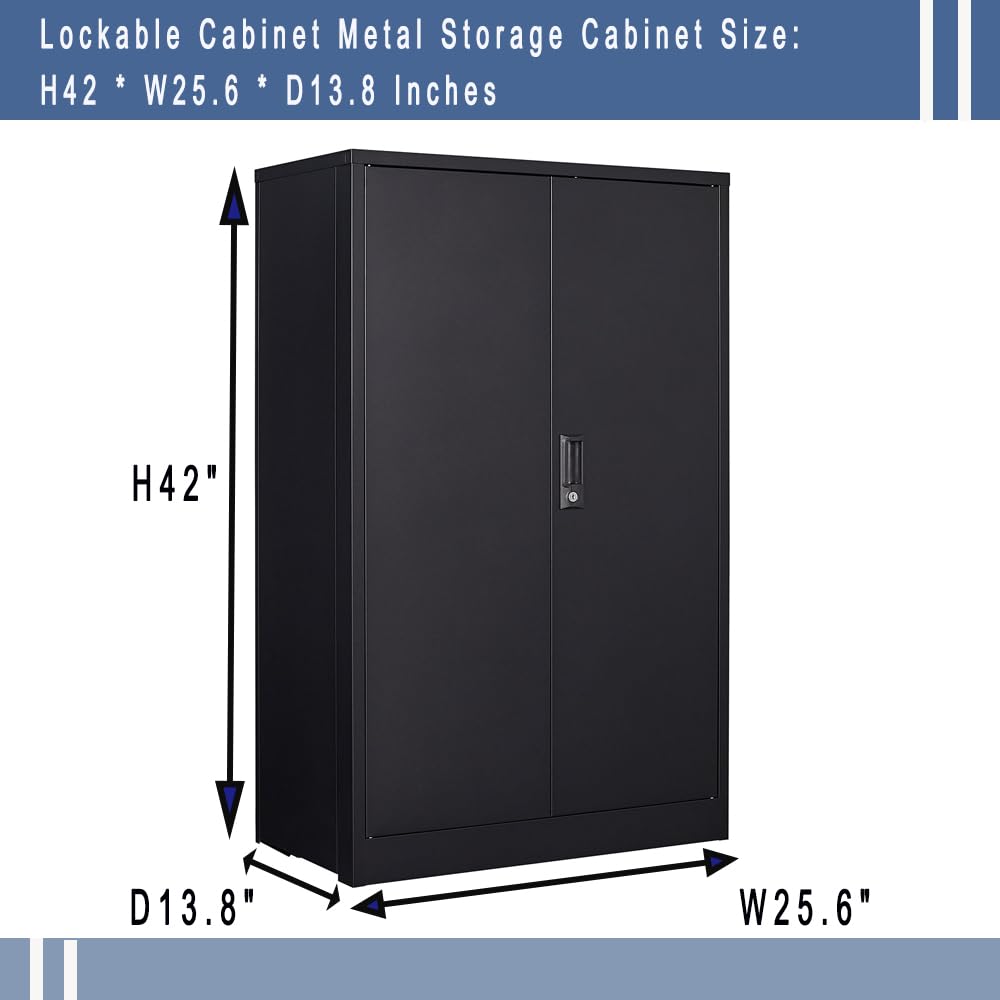Anwick Metal Storage Cabinet with Locking Doors and 2 Adjustable Shelves, Small Lockable Steel Utility Cabinets for Home Office Garage Basement