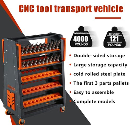 CAT40 CNC Tool Cart-100 Cap, 5-Tier CNC Rolling Carts with Wheels，40 Taper Tool Holder, CNC Mobile Tool Holder, CNC Tool Organizer, CAT 40 Tool