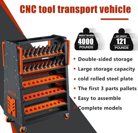 CAT40 CNC Tool Cart-100 Cap, 5-Tier CNC Rolling Carts with Wheels，40 Taper Tool Holder, CNC Mobile Tool Holder, CNC Tool Organizer, CAT 40 Tool LYREIGN