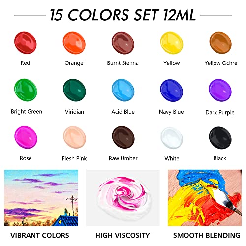 Shuttle Art Acrylic Paint Set, 15 x 12ml Tubes Artist Quality Non Toxic Rich Pigments Colors Perfect for Kids Adults Beginners Artists Painting on Shuttle Art