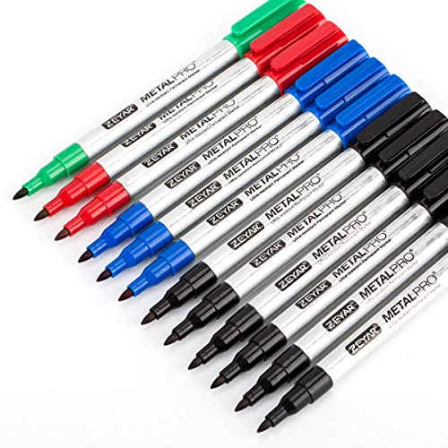 ZEYAR Permanent Markers, Extra Fine Tip(1mm), Set of 12, 4 Colors, Premium Waterproof & Smear Proof Aluminum Barrel Markers, Quick Drying - WoodArtSupply