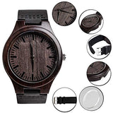 KOSTING Engraved Mens Handmade Vintage Analog Quartz Personalized Wooden Watches Custom Men Watch with Cowhide Leather Strap Sleek Ebony Wood KOSTING
