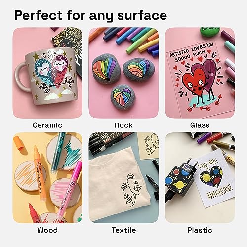 ARTISTRO Metallic Paint Pens for Rock Painting, Stone, Ceramic, Glass, Wood, Fabric, Pebbles, Scrapbook Journals, Photo Albums, Card Stocks. Set of ARTISTRO