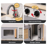 ROBOTIME Wooden Play Kitchen, Kids & Toddlers Kitchen Playset, Kids Play Kitchen Pretend Play Set with Lights & Sounds, Toy Kitchen for Ages 3+ ROBOTIME