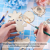 Craftdady 48pcs Easter Wooden Ornaments Wood Pieces Unfinished Egg Chick Hen Bunny Flower Wood Cutouts with Hemp Ropes, Wiggle Googly Eyes for DIY Craftdady