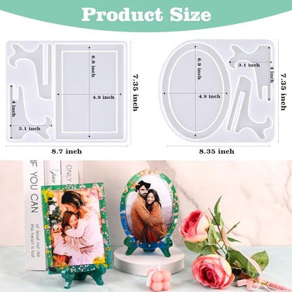 Resin Mold for Photo Frame, Picture Frame Silicone Molds with Stand Holder, Rectangle & Oval Frame Molds for Resin Casting, DIY Personalized Photo