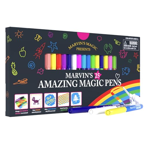 Marvin's Magic - Original x 25 Amazing Magic Pens - Color Changing Magic Pen Art - Create 3D Lettering or Write Secret Messages - Includes 25 Magic Marvin's Magic
