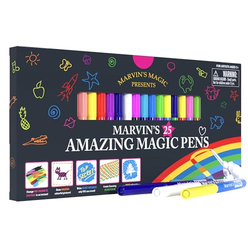 Marvin's Magic - Original x 25 Amazing Magic Pens - Color Changing Magic Pen Art - Create 3D Lettering or Write Secret Messages - Includes 25 Magic