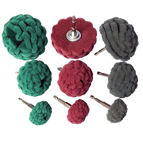 Hiqalty 9PCS Scouring Pads Abrasive Buffing Polishing Wheel Drill Attachment Set, Non Woven Wheel Polishing Kit for Drill,Power Scrubber Drill Hiqalty