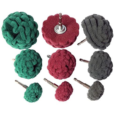 Hiqalty 9PCS Scouring Pads Abrasive Buffing Polishing Wheel Drill Attachment Set, Non Woven Wheel Polishing Kit for Drill,Power Scrubber Drill