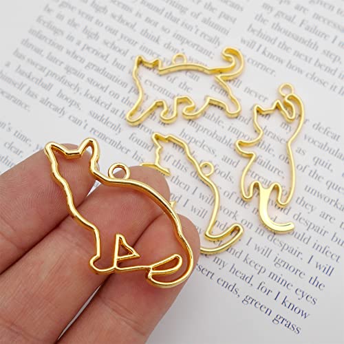 WAY DENG 12 Mix Metal Alloy Open Back Bezel Frame Charm Cat Gold Epoxy Pressed Flower UV Resin Mold Earring Necklace Pendant Dangle Jewelry Crafts - WoodArtSupply