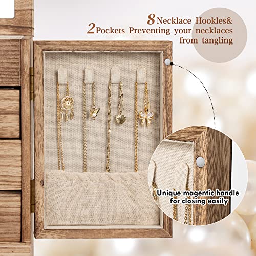 Jewelry Box for Women Wooden Jewelry Boxes & Organizers 5-Layer Rustic Latest Large Jewelry Organizer Box 2023 with Mirror & 8 Drawers for Rings - WoodArtSupply