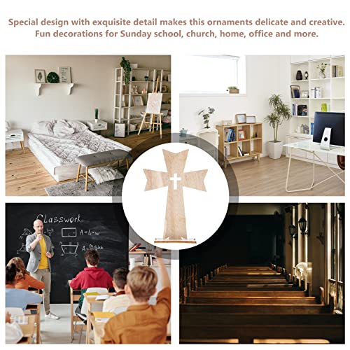 Amosfun Home Decor Wood Cross 20pcs Desktop Cross Decors Unique Cross Decor Table Desktop Cross with Base Wooden Crosses Outdoor Decor - WoodArtSupply