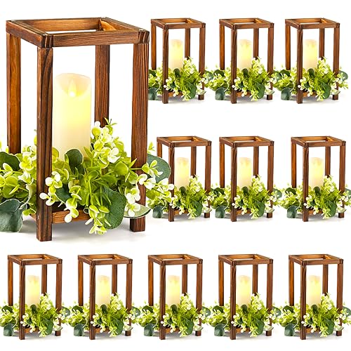 Neoflavie 12 Pcs Wooden Wedding Lantern Centerpiece, Lantern Candle Holder for Rustic Wedding Table Decoration, Farmhouse Candle Lantern for - WoodArtSupply