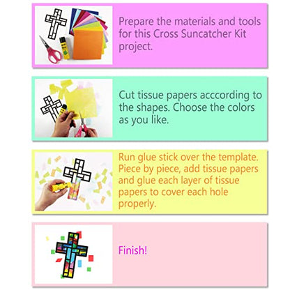 VHALE Suncatchers Craft 3 Sets (9 Cutouts) w Tissue Papers Stained Glass Effect Paper Sun Catcher Kit, Window Art, Classroom Crafts, Creative Art