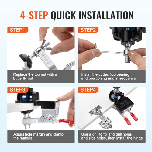 VEVOR 35 mm Concealed Door Hinge Jig, Aluminum Alloy Cabinet Hinge Jig, Accurate Locking Dual Clamp Fixation Hinge Drill Jig with Accessories, - WoodArtSupply