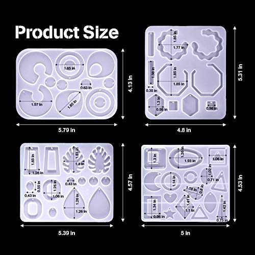 4 Pieces Earring Molds Silicone, Epoxy Resin Molds DIY Craft for DIY Women Earrings, Pendants, Rings, Jewelry Craft Supplies (Geometric) Patelai