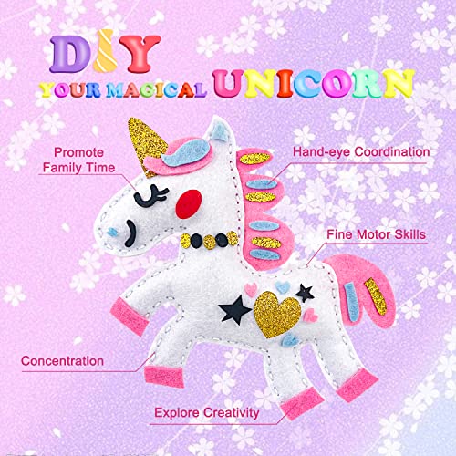 KRAFUN Unicorn Beginner Animal Sewing Kit for Kids Age 7-13 My First Art & Craft, Includes 3 Stuffed Animal Dolls Panda, Fox, Instructions & Plush