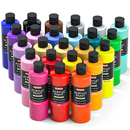 Acrylic Paint, Shuttle Art 24 Colors Acrylic Paint Bottle Set, 250ml/8.45oz Each, Rich Pigments, High Viscosity, Bulk Paint for Artists, Beginners Shuttle Art