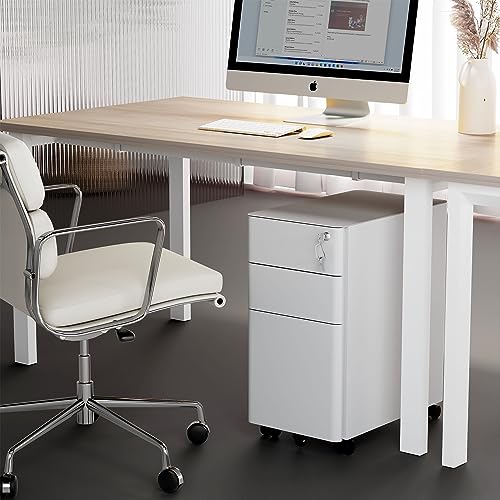 Mount-It! Mobile File Pedestal, File Cabinet with 3 Drawers, Slim Design Under Desk Storage for Files, Folders and Office Supplies, Organizer Cabinet - WoodArtSupply